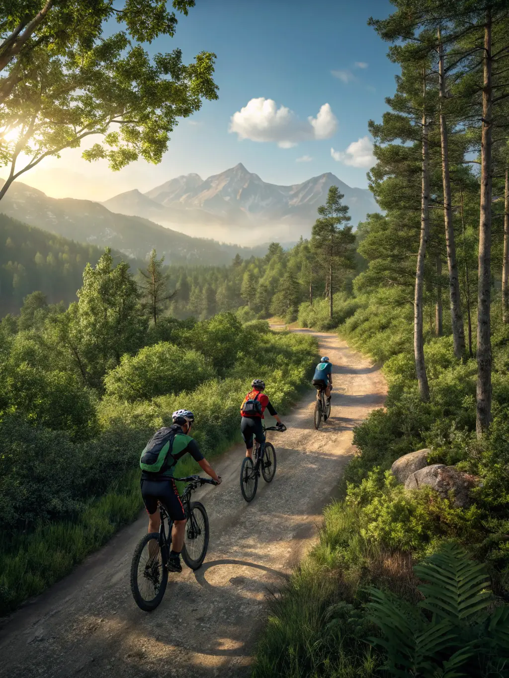 A group of cyclists participating in an environmental awareness ride, picking up litter along the roadside.