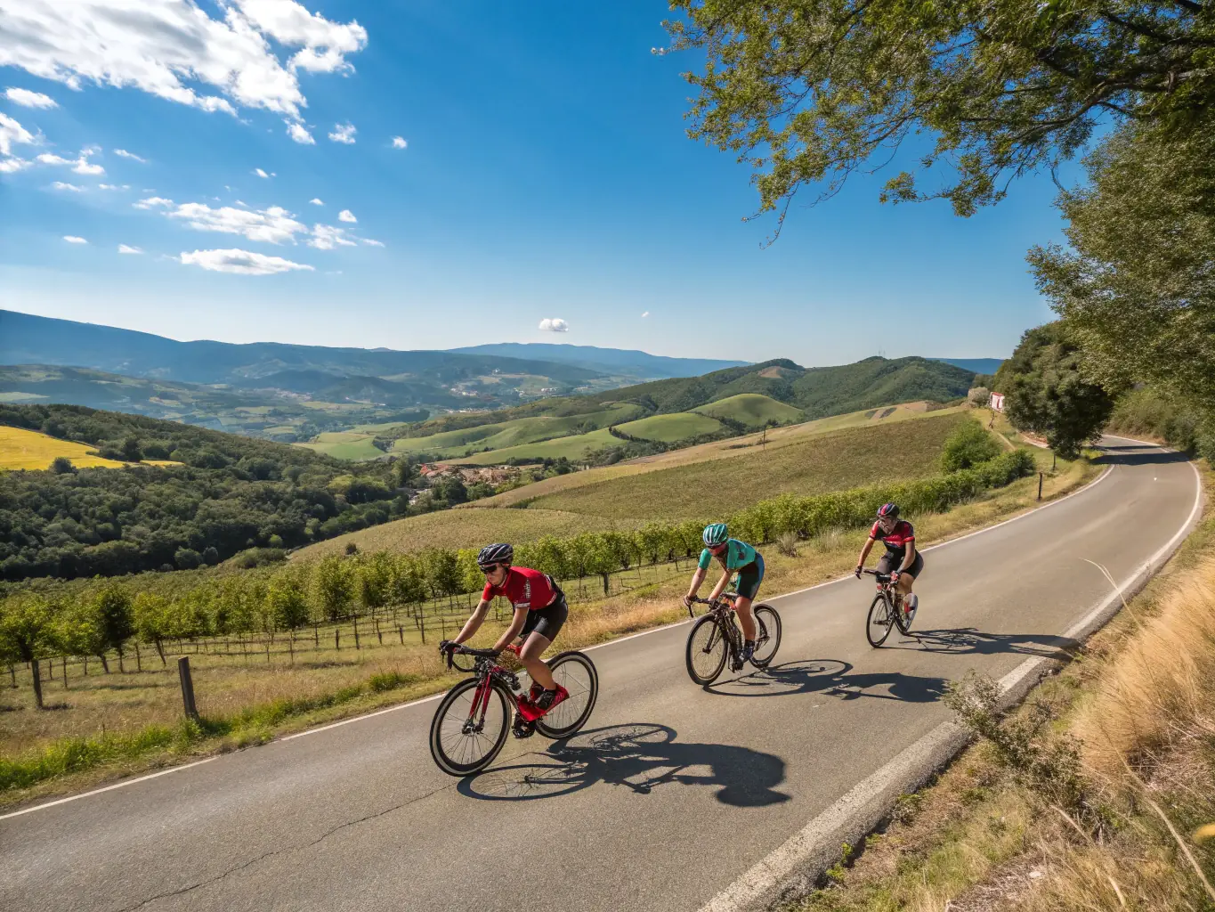 A lively scene of cyclists participating in a community event, with banners and spectators.